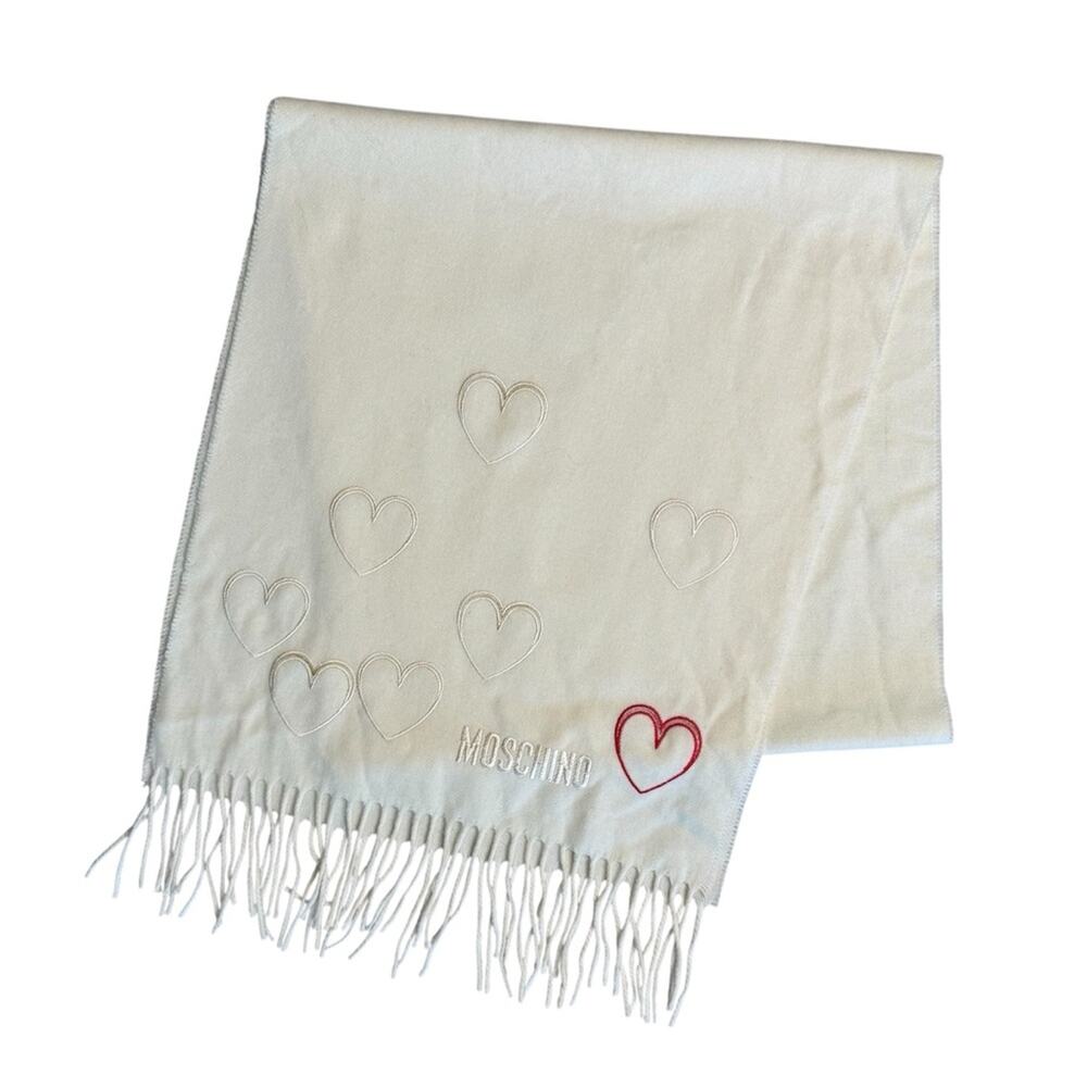 MOSCHINO Women’s Cream Wool Scarf with Heart Design